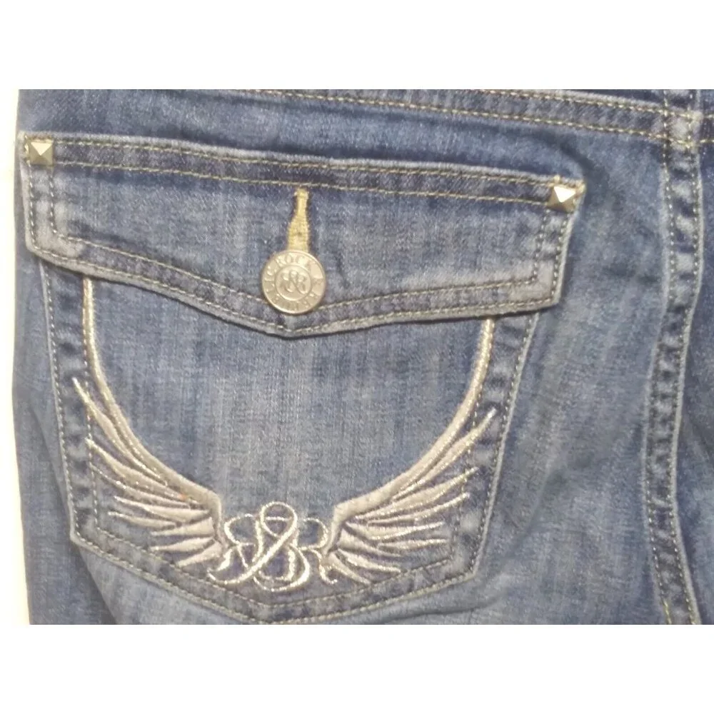 Rock & Republic Kendall Capri Jeans Sz 6 Blue Stretch Denim 32X27 embroidered EC